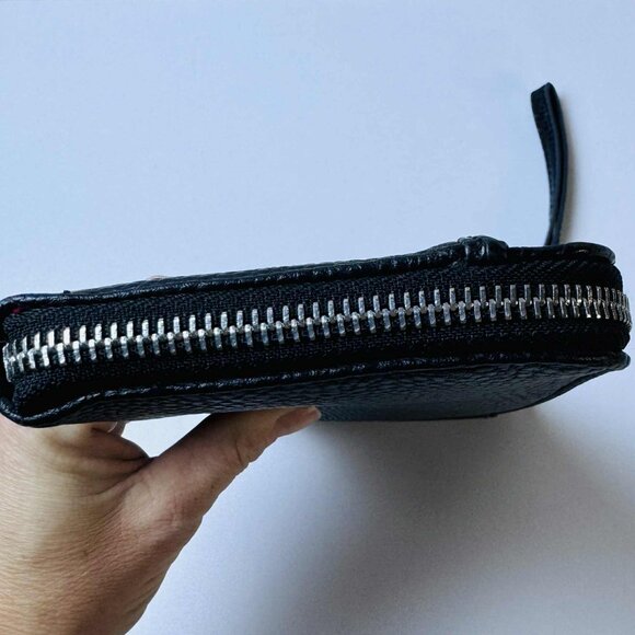 Dana Buchman Black Faux Leather Zip Wallet Wristlet – Textured with Red Interior - Picture 7 of 11